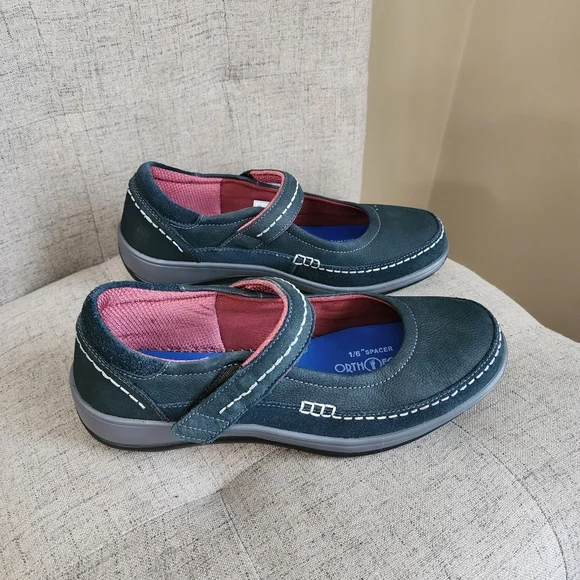 Orthfeet Blue Athens Mary Jane Leather Shoes Womes Size 9 Medium Velcro - Picture 6 of 15